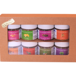 coffret fleur de sel de guérande 8 pots de 35g dans un coffret kraft LE NATURSEL